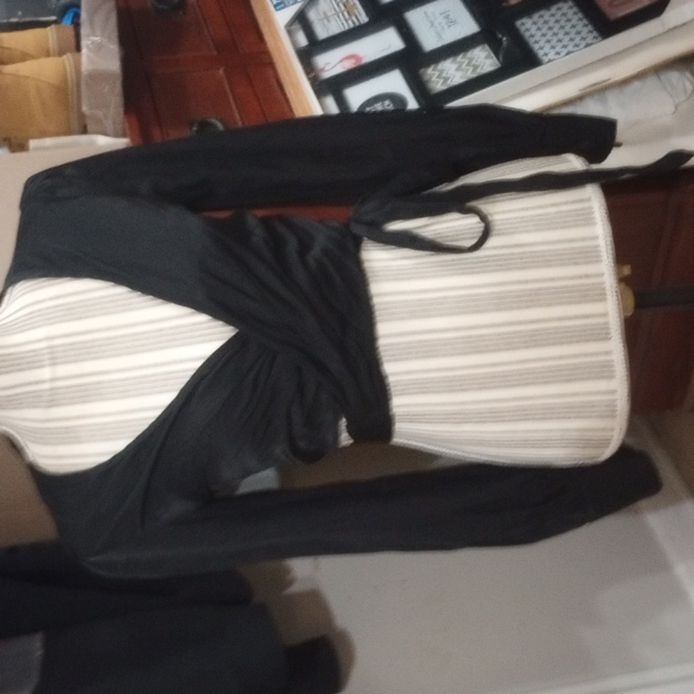 Juniors Tie On Black Blouse